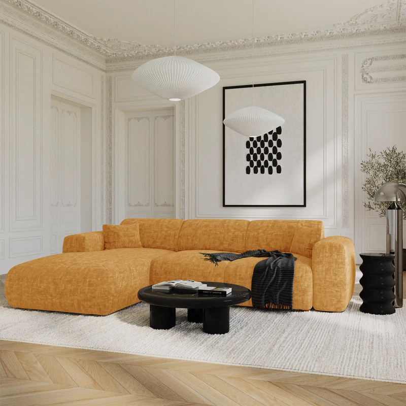 Canapé grand angle gauche convertible LIVA Velours texturé