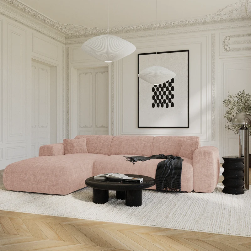 Canapé grand angle gauche convertible LIVA Velours texturé