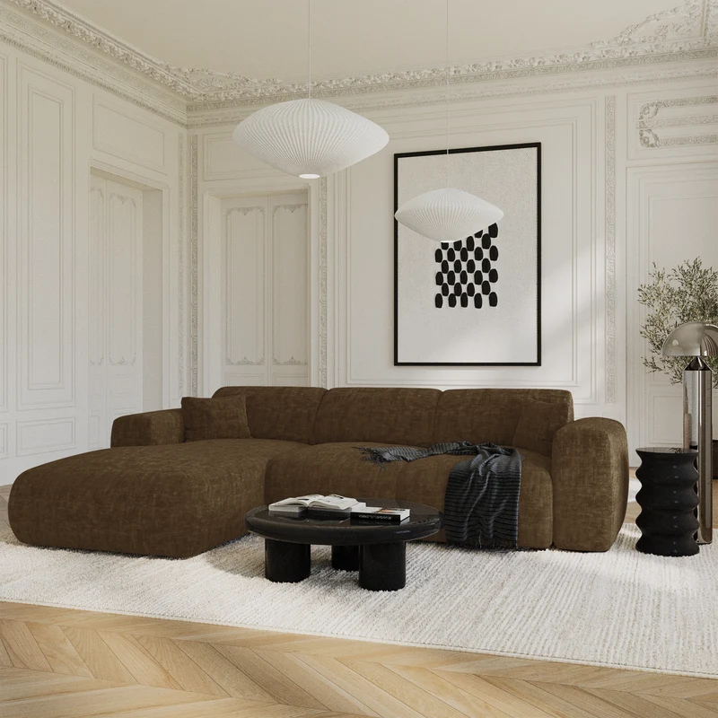 Canapé grand angle gauche convertible LIVA Velours texturé