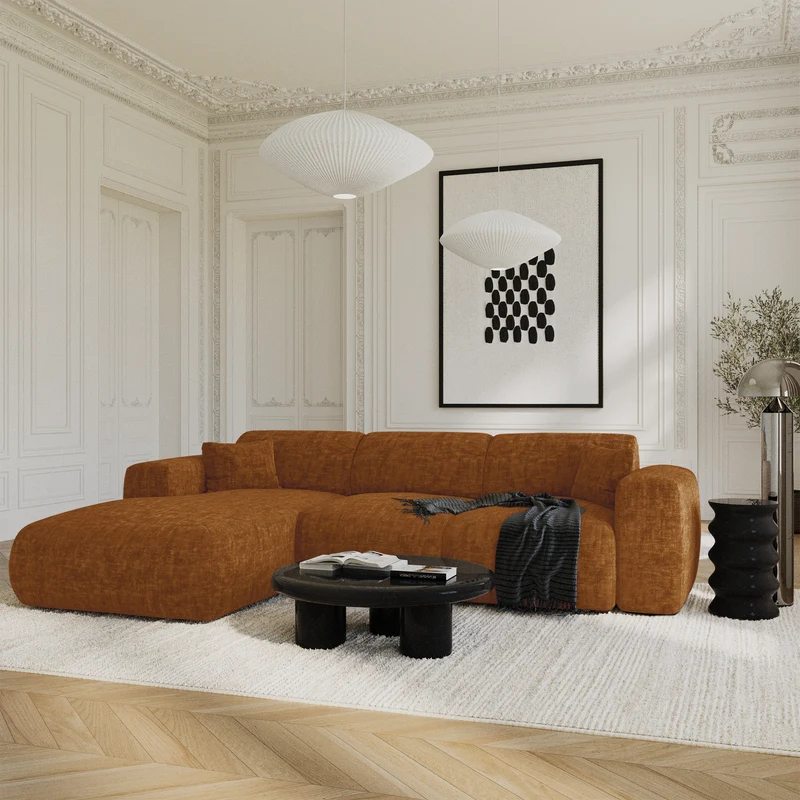 Canapé grand angle gauche convertible LIVA Velours texturé