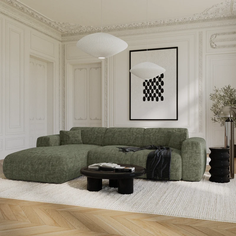 Canapé grand angle gauche convertible LIVA Velours texturé