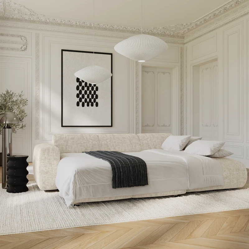 Canapé grand angle droit convertible LIVA Velours texturé