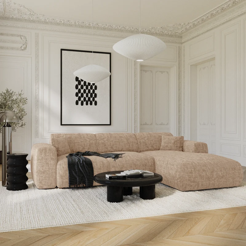 Canapé grand angle droit convertible LIVA Velours texturé