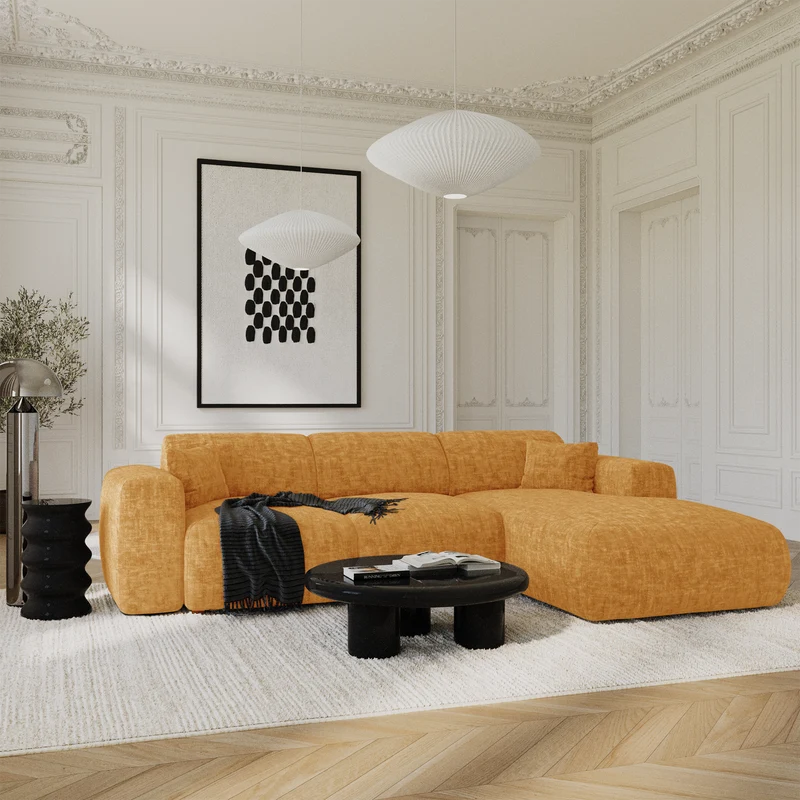 Canapé grand angle droit convertible LIVA Velours texturé