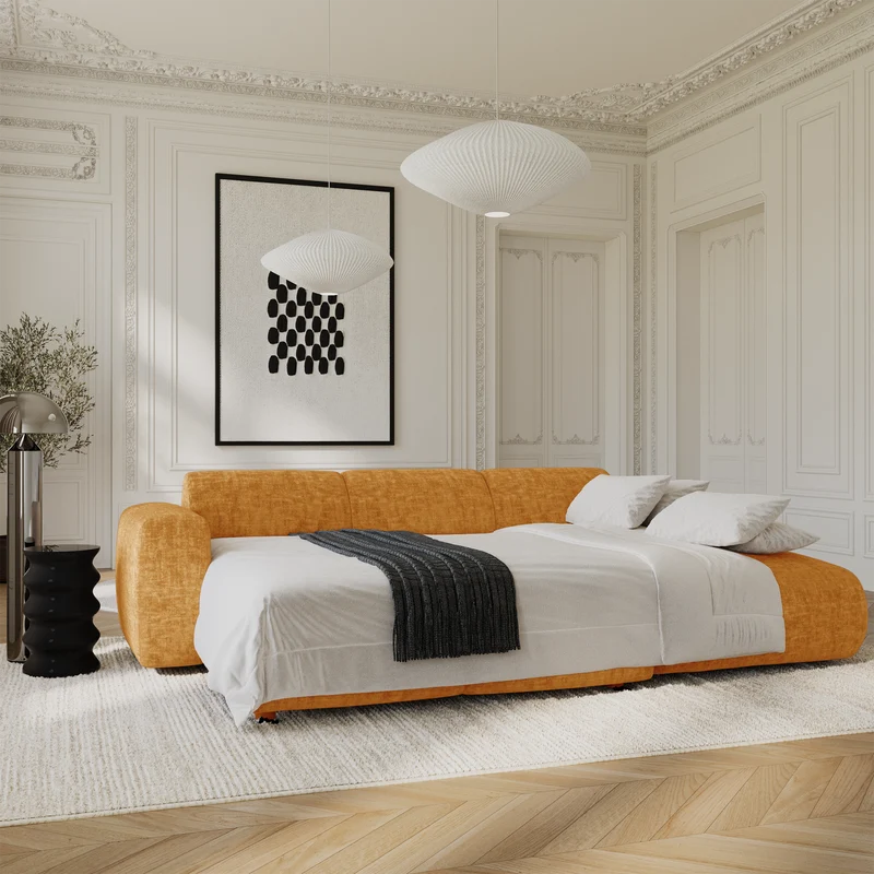 Canapé grand angle droit convertible LIVA Velours texturé