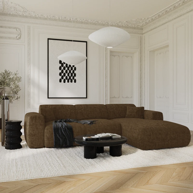 Canapé grand angle droit convertible LIVA Velours texturé
