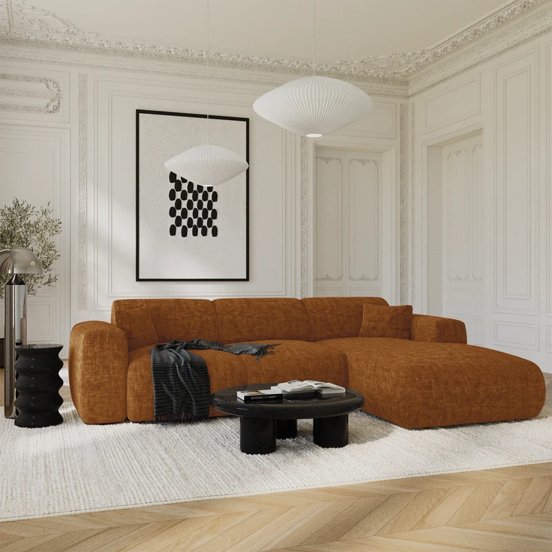Canapé grand angle droit convertible LIVA Velours texturé