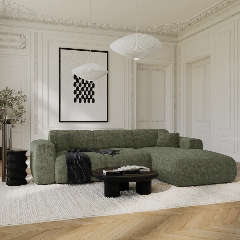 Canapé grand angle droit convertible LIVA Velours texturé