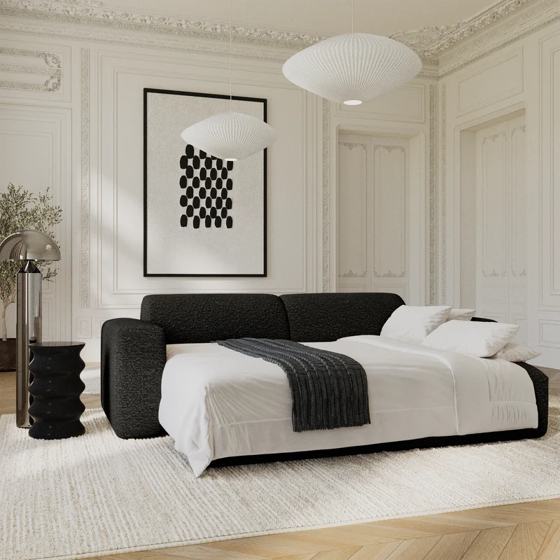 Canapé 4 places convertible LIVA Tissu bouclette
