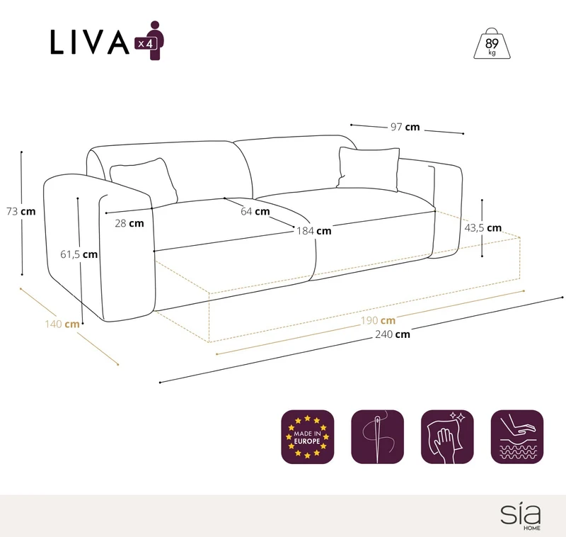 Canapé 4 places convertible LIVA Velours texturé