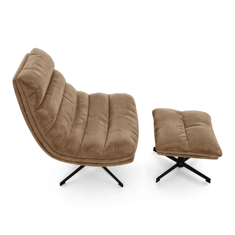 Ensemble fauteuil pivotant et repose-pieds RIVA velours