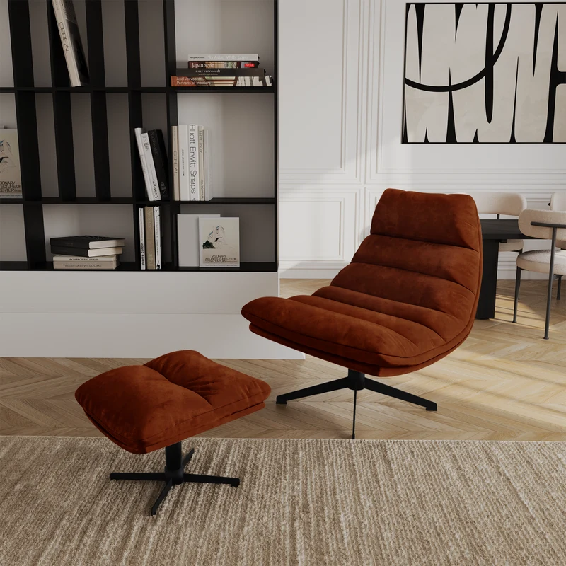 Ensemble fauteuil pivotant et repose-pieds RIVA velours