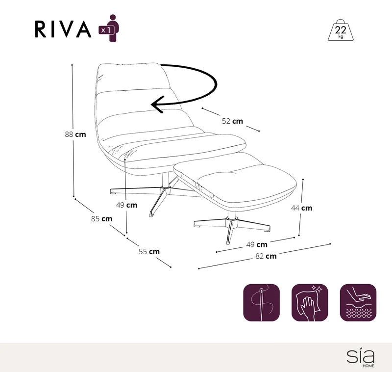 Ensemble fauteuil pivotant et repose-pieds RIVA velours