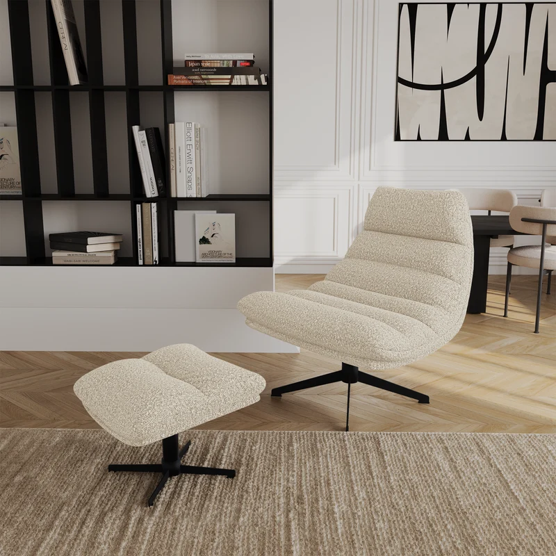 Ensemble fauteuil pivotant et repose-pieds RIVA bouclette