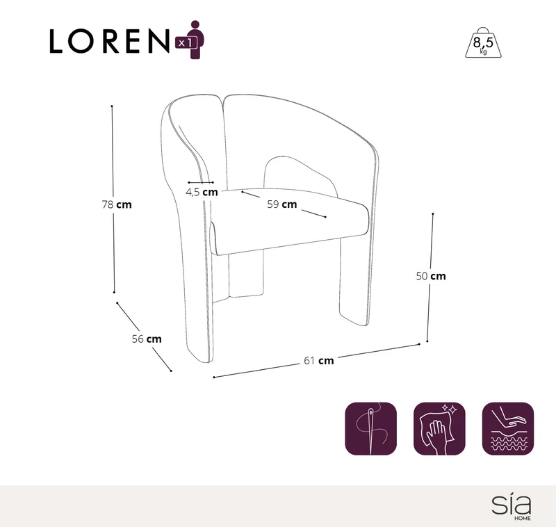 Fauteuil de salle à manger LOREN bouclette