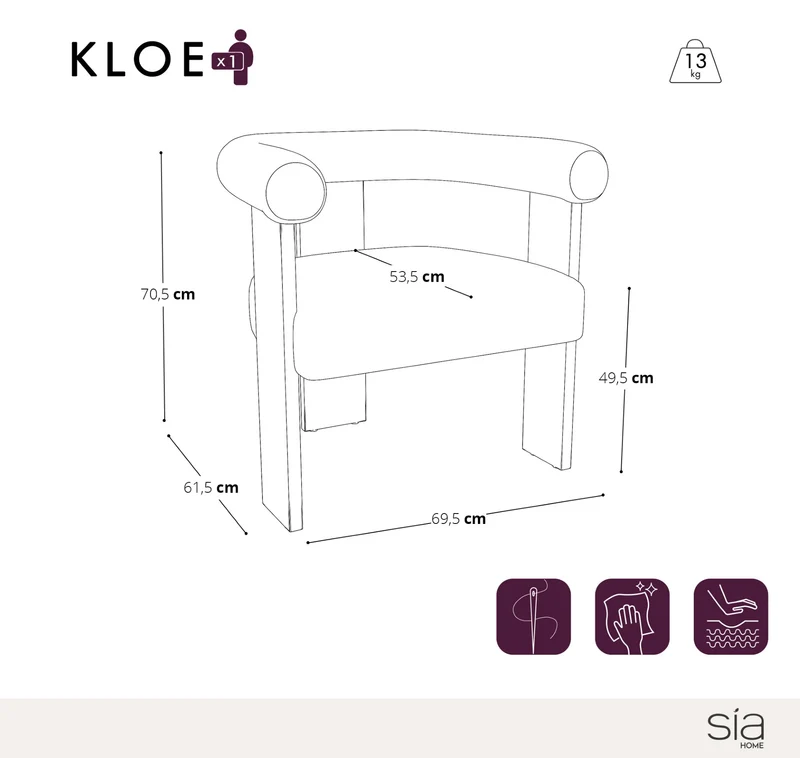 Fauteuil de salle à manger KLOE velours chenillé