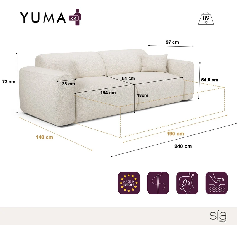 Canapé 4 places convertible YUMA velours texturé
