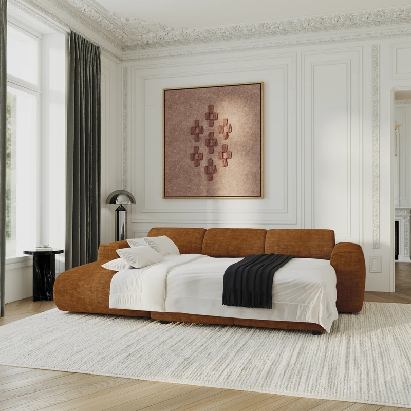 Canapé convertible grand angle gauche YUMA velours texturé