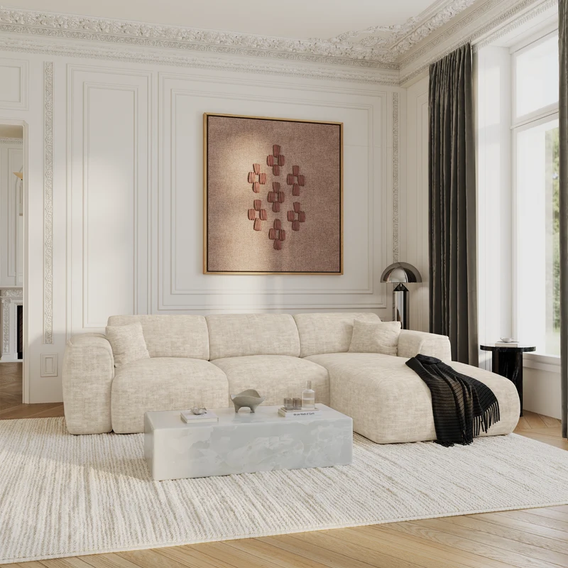Canapé convertible grand angle droit YUMA velours texturé