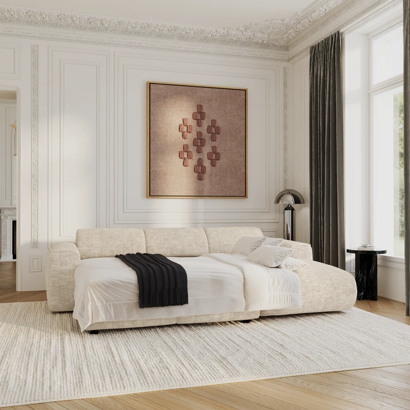 Canapé convertible grand angle droit YUMA velours texturé