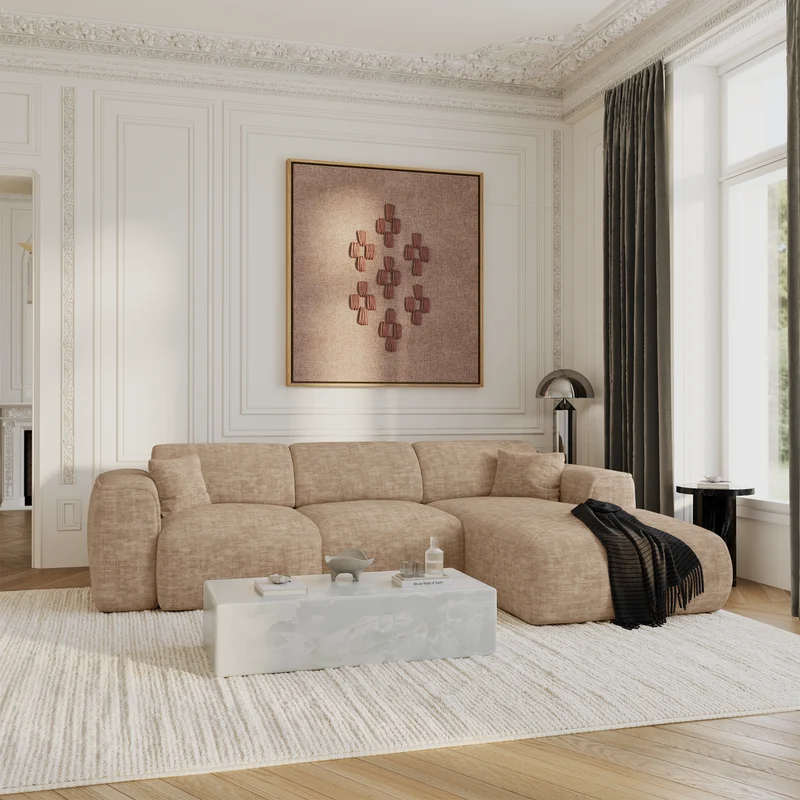 Canapé convertible grand angle droit YUMA velours texturé