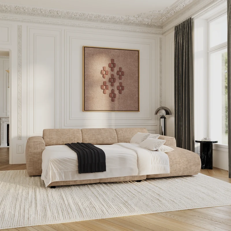 Canapé convertible grand angle droit YUMA velours texturé