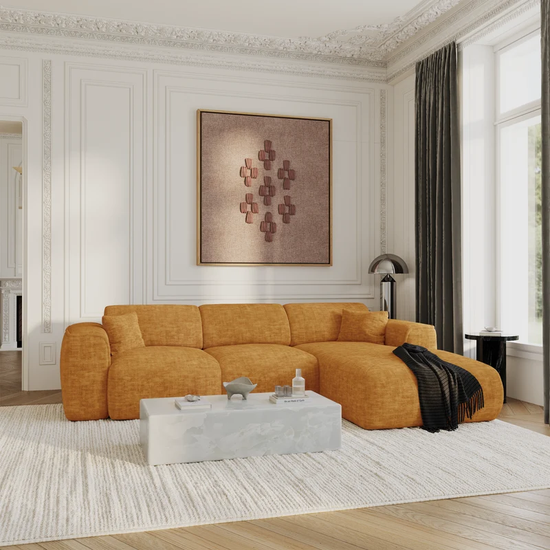 Canapé convertible grand angle droit YUMA velours texturé