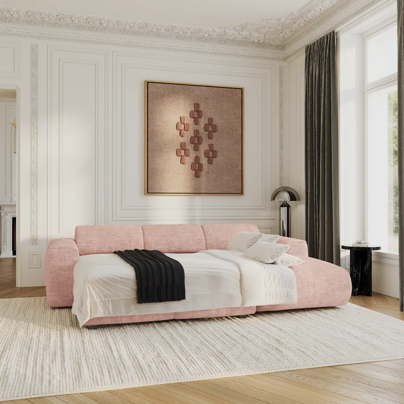 Canapé convertible grand angle droit YUMA velours texturé