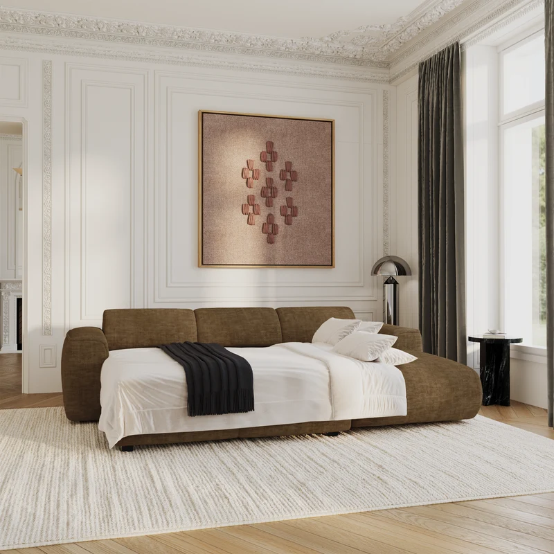 Canapé convertible grand angle droit YUMA velours texturé