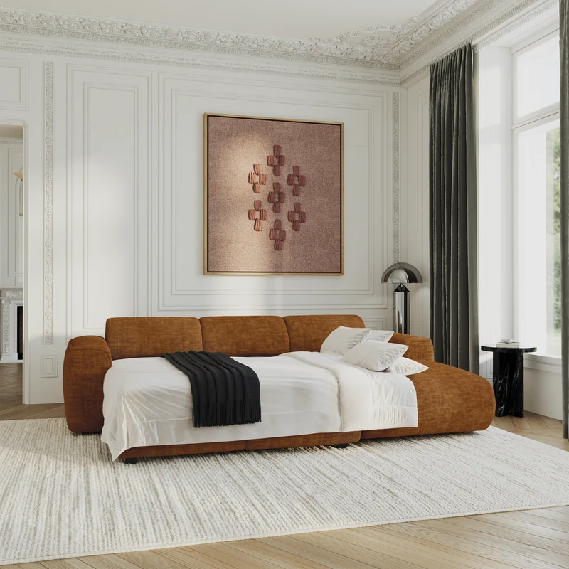 Canapé convertible grand angle droit YUMA velours texturé