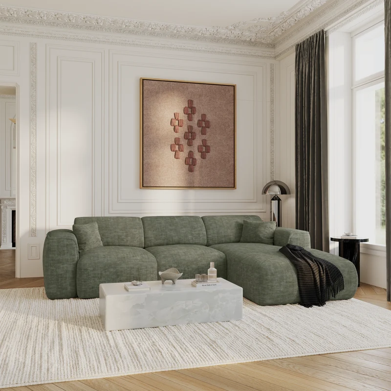 Canapé convertible grand angle droit YUMA velours texturé