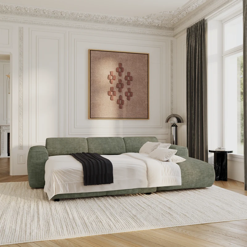 Canapé convertible grand angle droit YUMA velours texturé