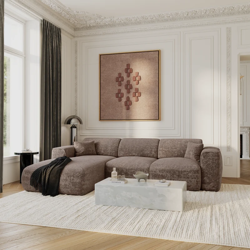 Canapé convertible grand angle gauche YUMA Velours gaufré