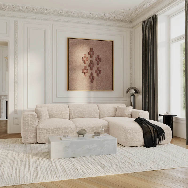 Canapé convertible grand angle droit YUMA Velours gaufré