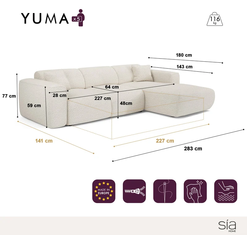 Canapé convertible grand angle droit YUMA Velours gaufré