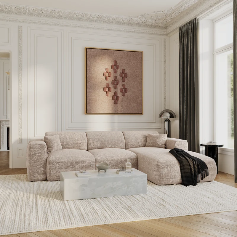 Canapé convertible grand angle droit YUMA Velours gaufré