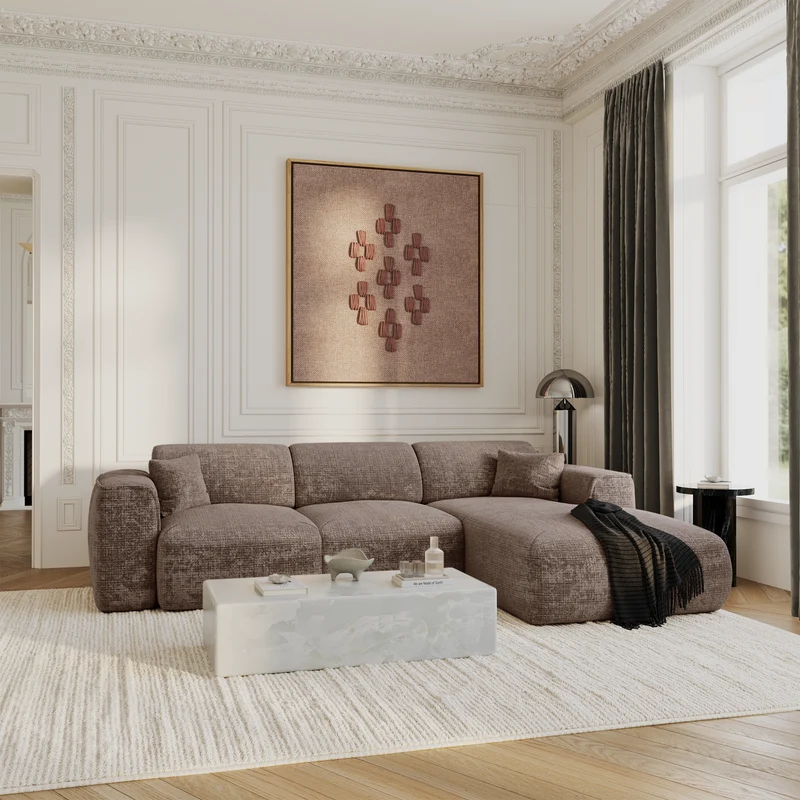 Canapé convertible grand angle droit YUMA Velours gaufré