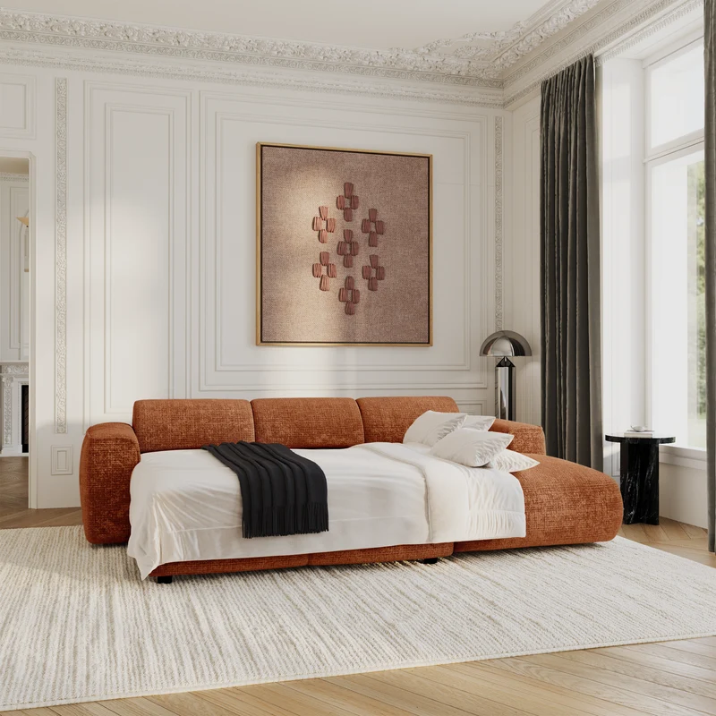 Canapé convertible grand angle droit YUMA Velours gaufré