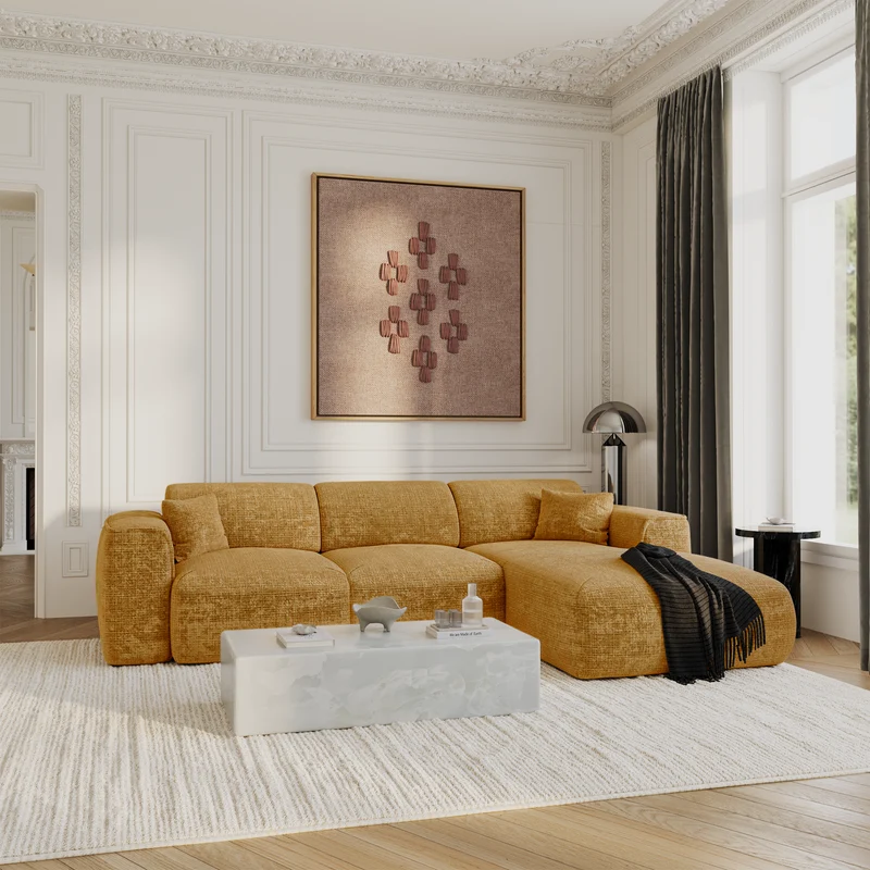 Canapé convertible grand angle droit YUMA Velours gaufré