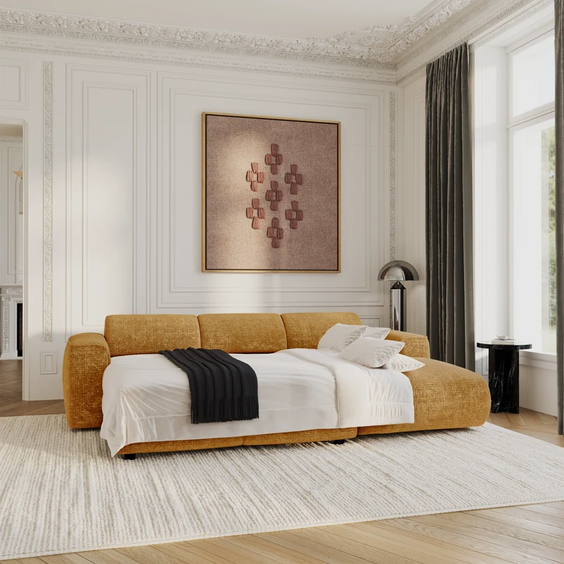 Canapé convertible grand angle droit YUMA Velours gaufré