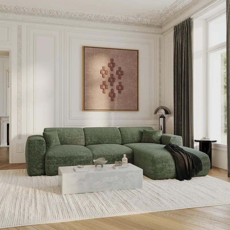 Canapé convertible grand angle droit YUMA Velours gaufré