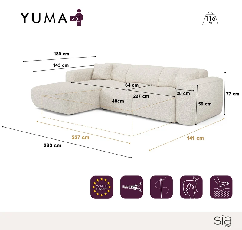 Canapé convertible grand angle gauche YUMA tissu bouclette