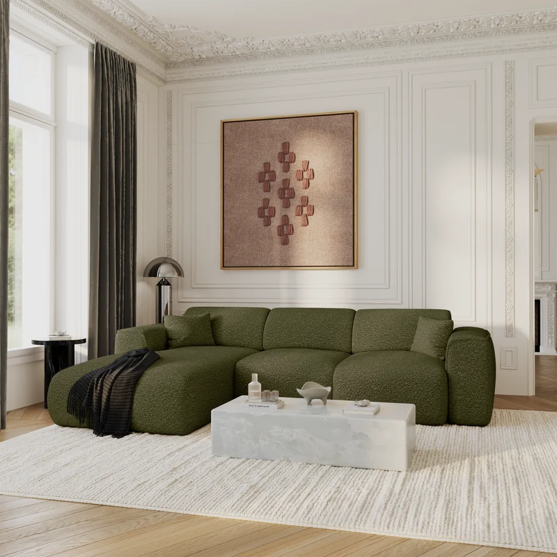 Canapé convertible grand angle gauche YUMA tissu bouclette