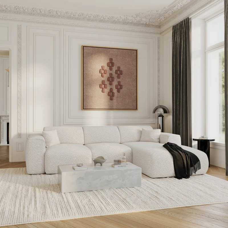 Canapé convertible grand angle droit YUMA tissu bouclette