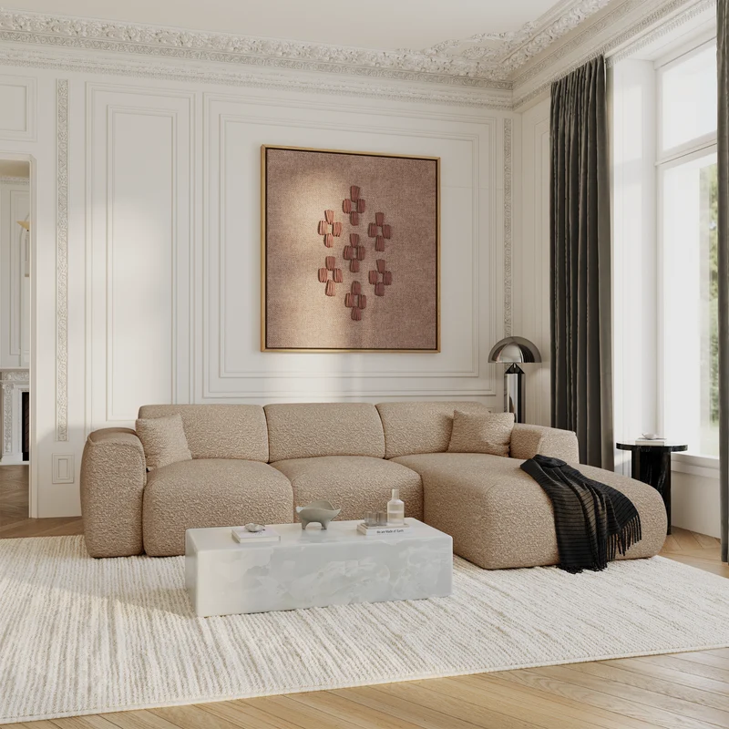 Canapé convertible grand angle droit YUMA tissu bouclette