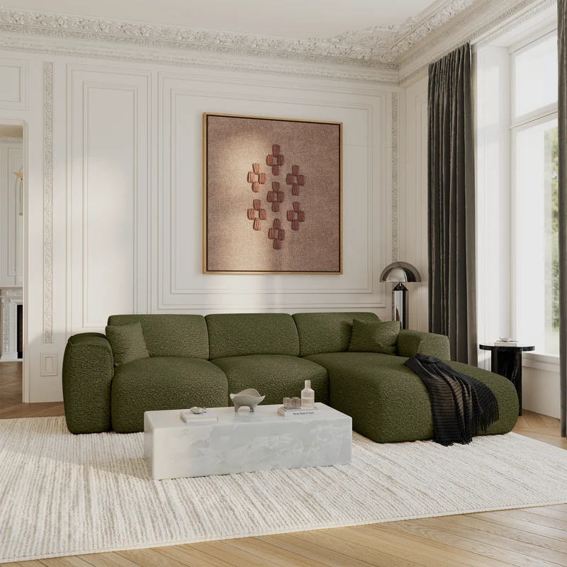 Canapé convertible grand angle droit YUMA tissu bouclette