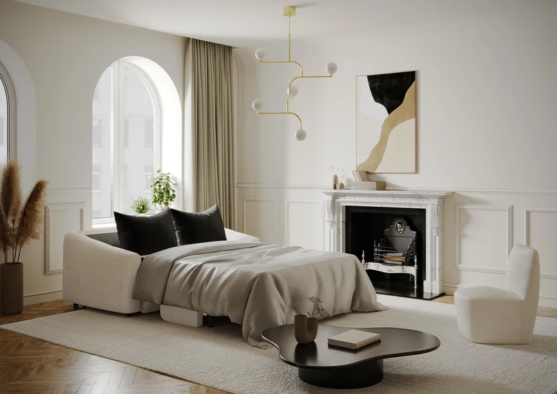 Canapé convertible express NORA Bouclette - Matelas Dunlopillo 140cm