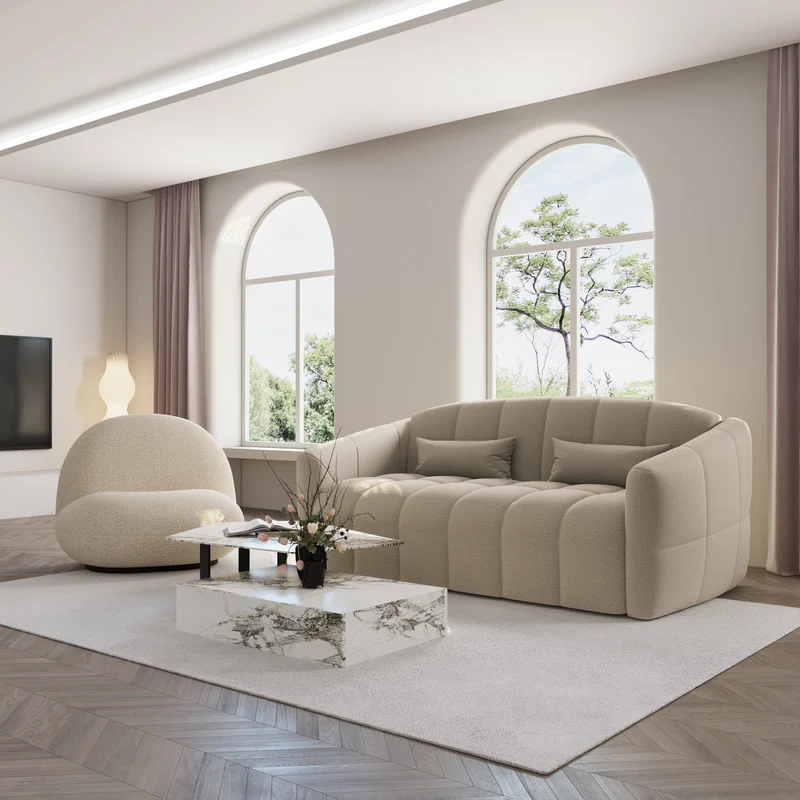 Canapé convertible express NORA Bouclette - Matelas Dunlopillo 140cm