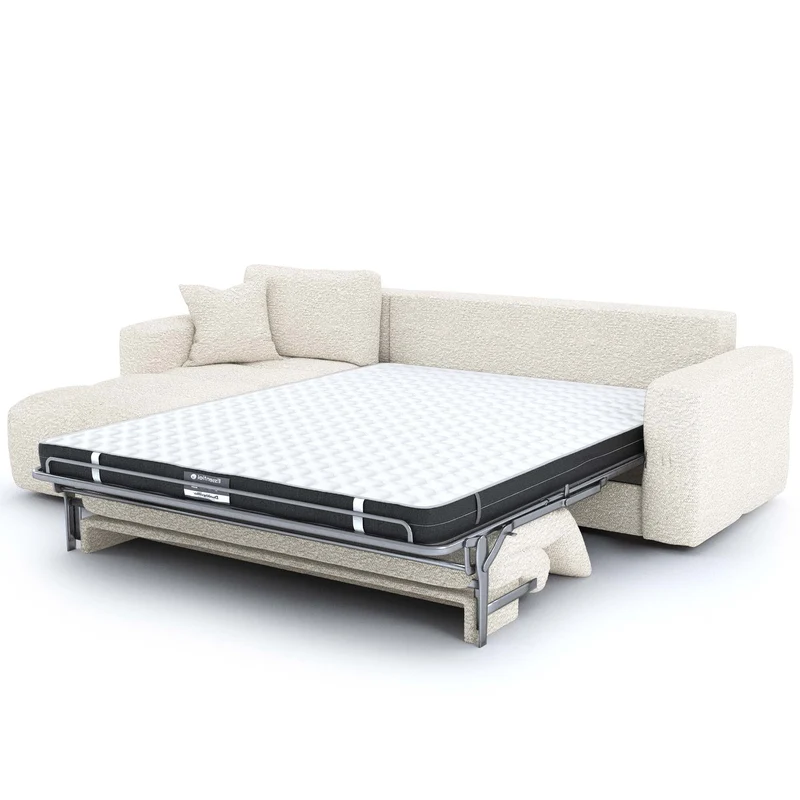 Canapé d'angle gauche convertible express matelas Dunlopillo 140cm RAFAEL tissu bouclette