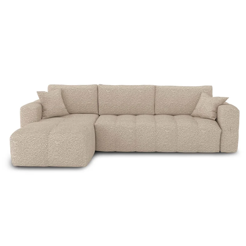 Canapé d'angle gauche convertible express matelas Dunlopillo 140cm RAFAEL tissu bouclette